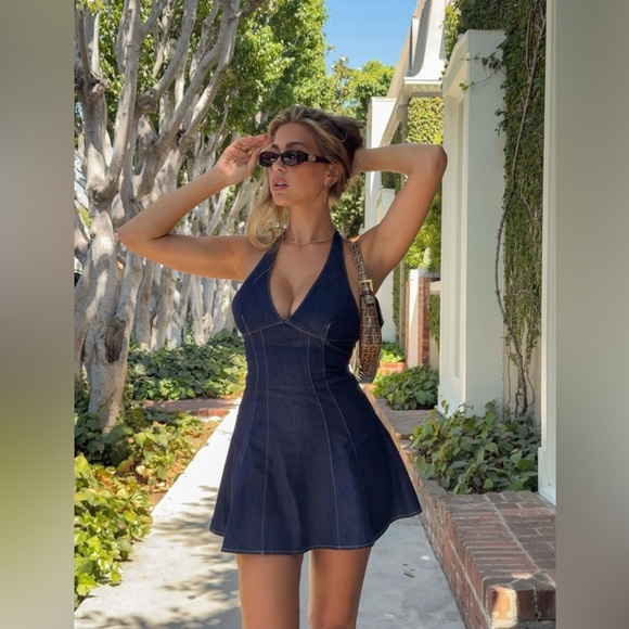 Zara Dresses & Skirts - Zara Navy Halter denim jeans mini Dress